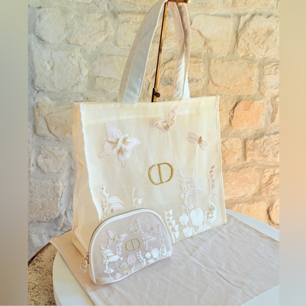 Dior Cream Tote and Pouch with Gold Accents - Picture 3 of 3